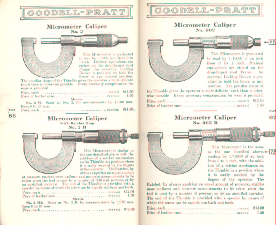 Goodell Pratt Micrometer Calipers 2, 2 R, 902 902R