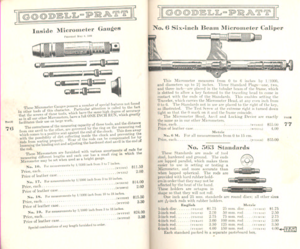 Goodell Pratt Micrometer Beam and  Gauges 