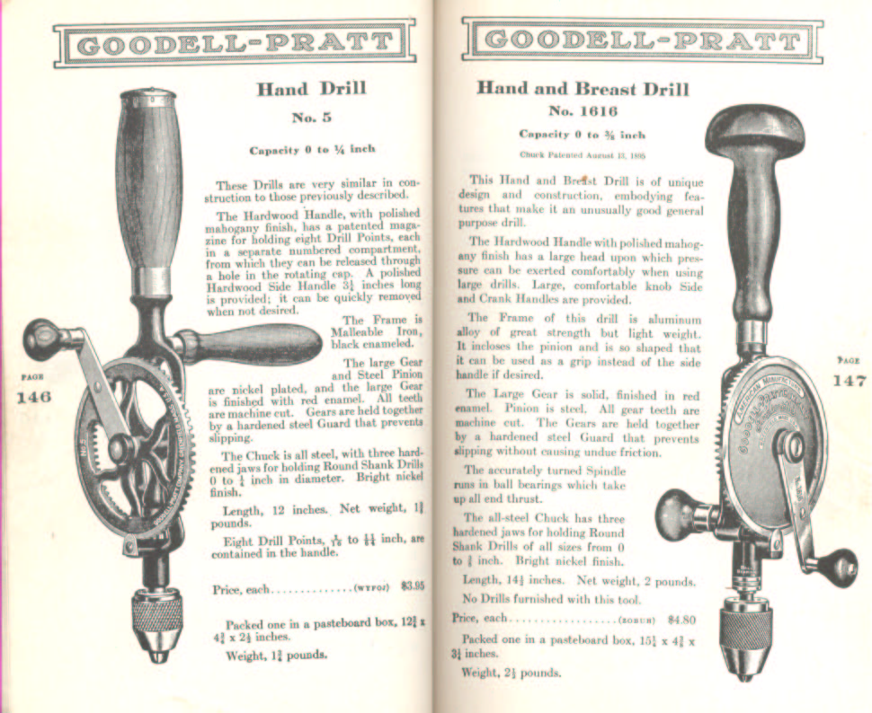 Goodell Pratt Hand and Breast Drills # 5 and 1616