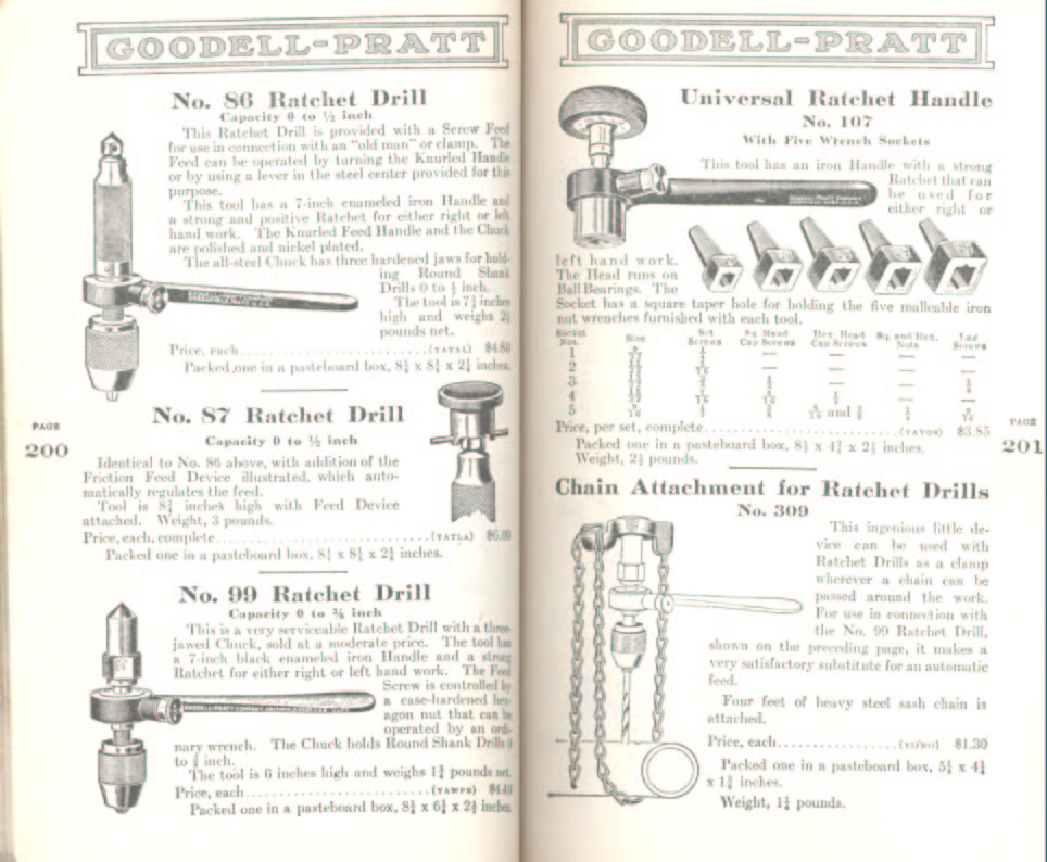 Goodell Pratt Ratchet Drills, Handle, Attachment