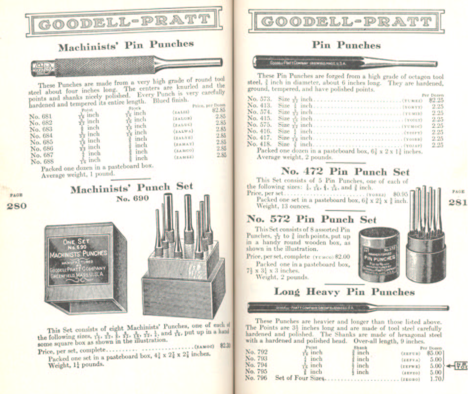 Goodell Pratt Mahinists' and Pin Punches