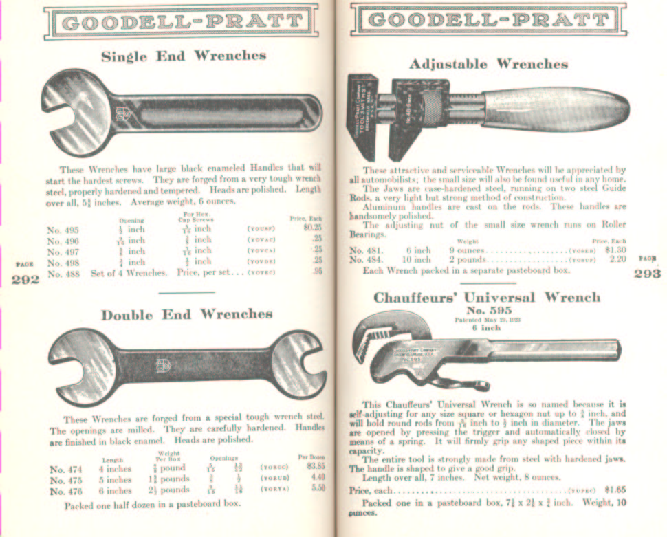 Goodell Pratt Single, Double End Wrenches