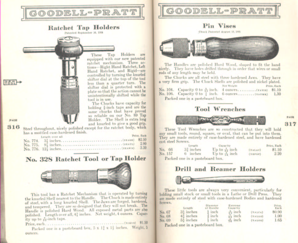 Goodell Pratt Tap & Drill Holders, Tool Wrenches 