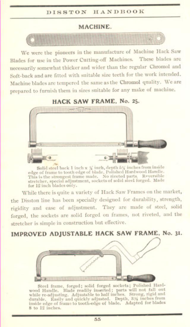 1912 Disston Hack Saw Frames no. 25 and 31