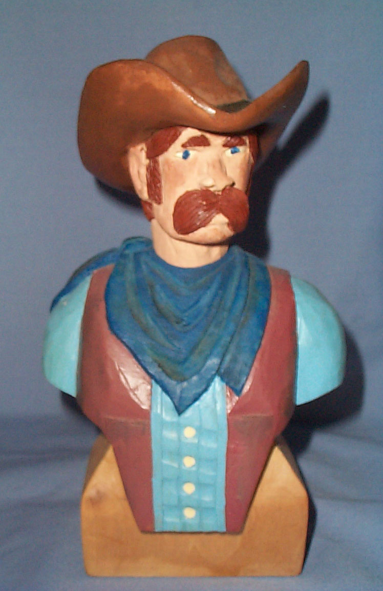Cowboy Bust woodcarving by Fred Pflederer