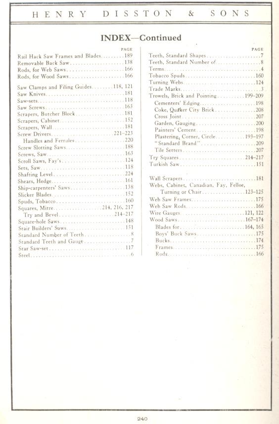 Disston Index to 1918 Catalog