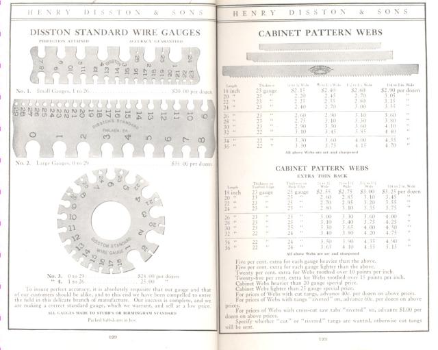Disston Wire Gauges and Cabinet Pattern Webs