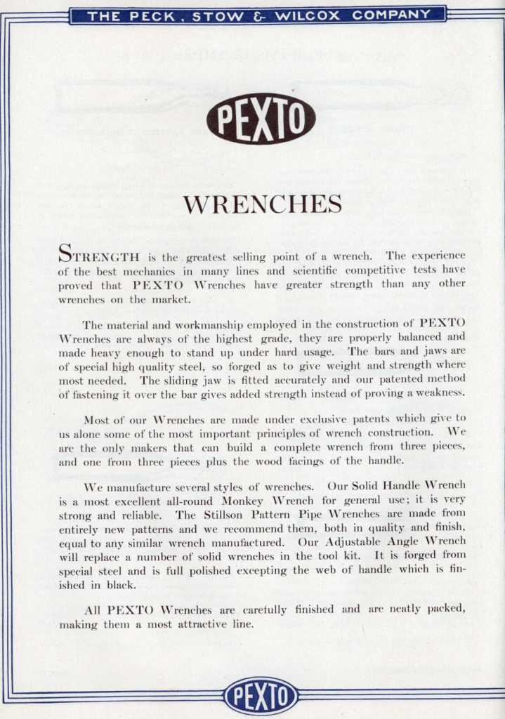 PEXTO Wrench Description 1923 ad