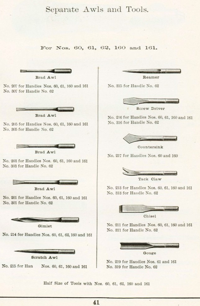 Separate awls and tools for Sargent handle