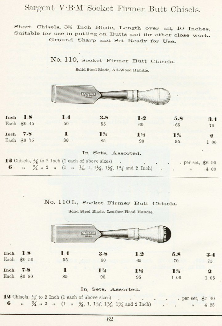 Sargent socket firmer butt chisel from 1911 
