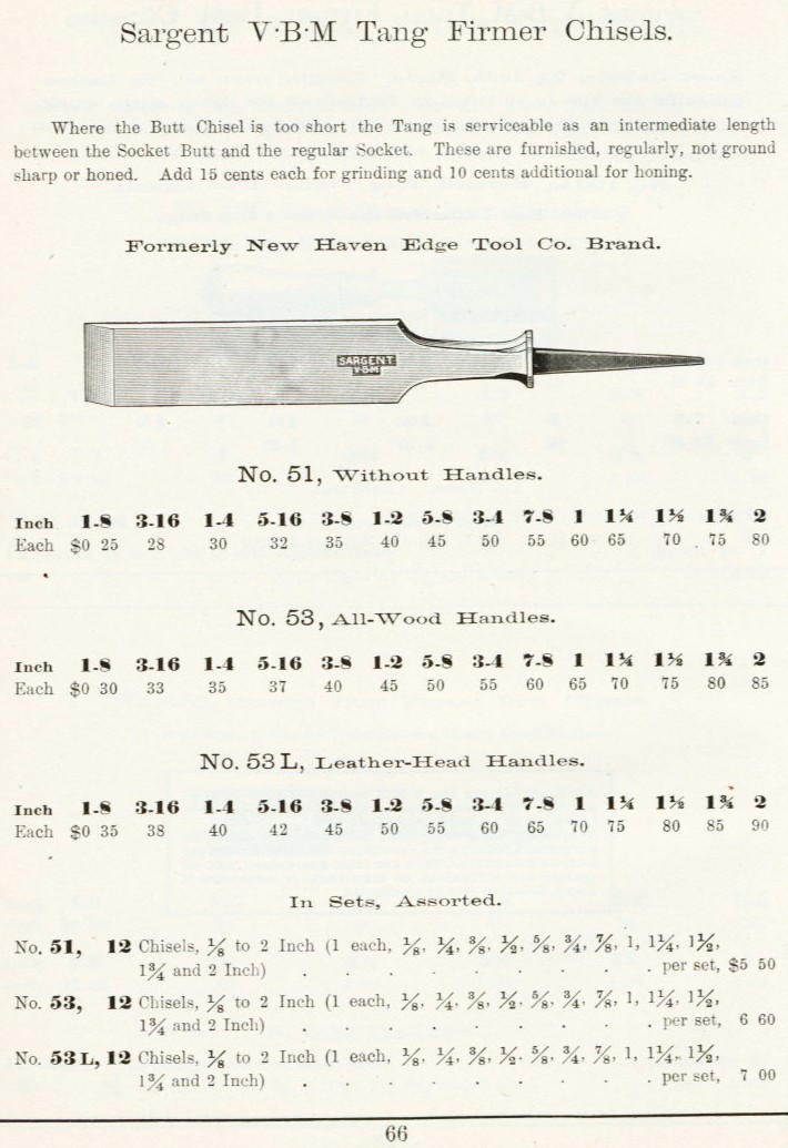 Sargent tang firmer chisel from 1911 catalog