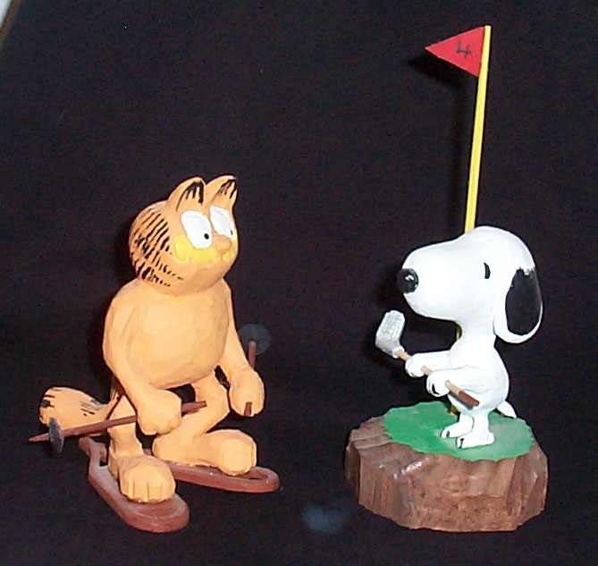 Garfield and Snoopy woodcarving