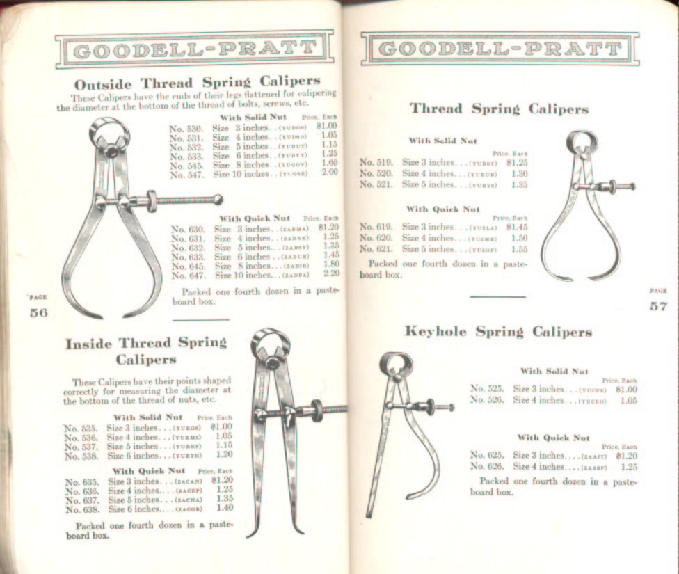 Goodell Pratt Thread and Keyhole Spring Calipers
