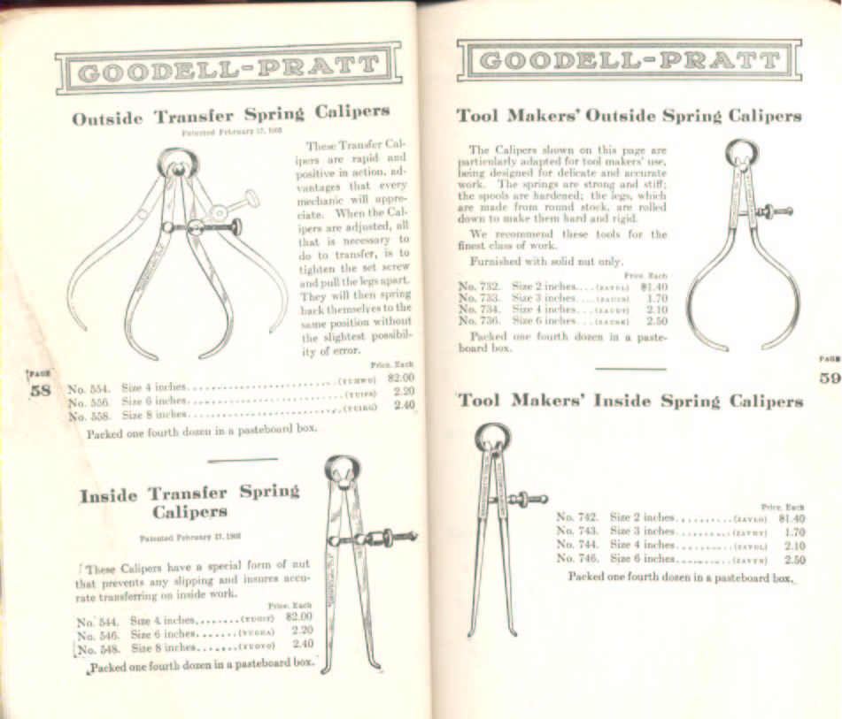 Goodell Pratt Tool Makers and Transfer Calipers