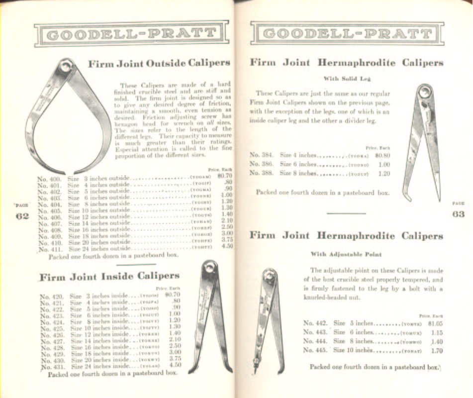 Goodell Pratt Firm Joint Hermaphrodite Calipers