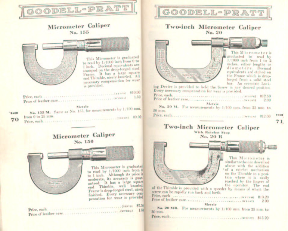 Goodell Pratt Micrometers # 155, 156, 20,  20R 