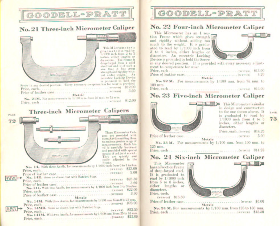 Goodell Pratt 3-4-5-6 inch Micrometer Calipers