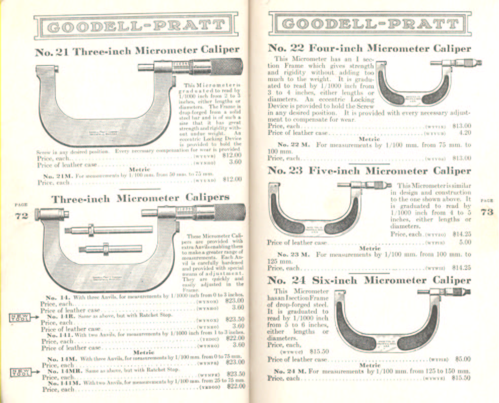 Goodell Pratt 3-4-5-6 inch Micrometer Calipers