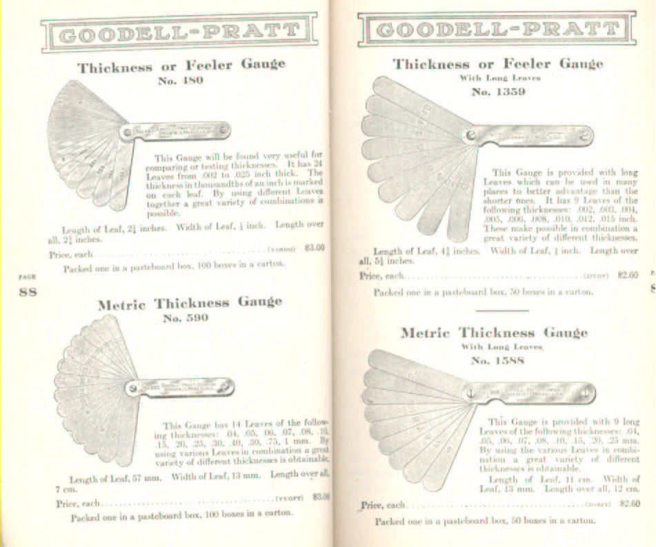 Goodell Pratt Thickness or Feeler Gauges