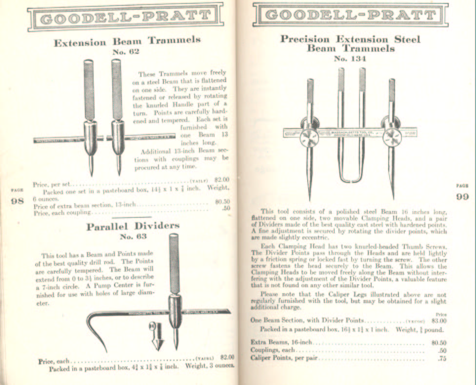 Goodell Pratt Trammels and Parallel Dividers