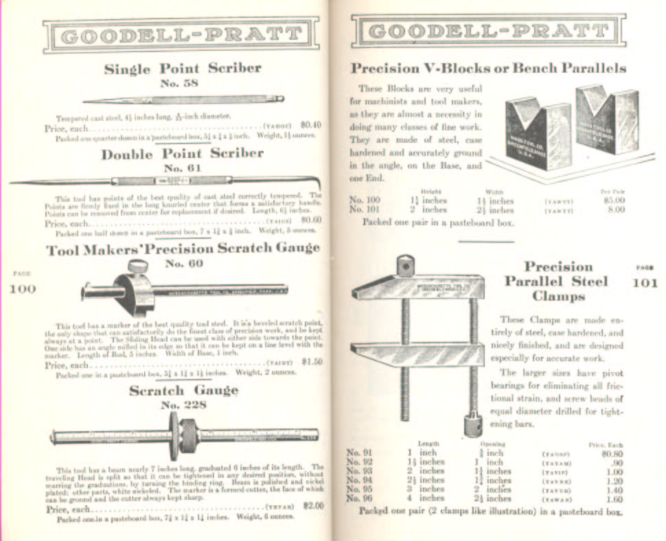 Goodell Pratt Scribers, Scratch Gauges, Parallells