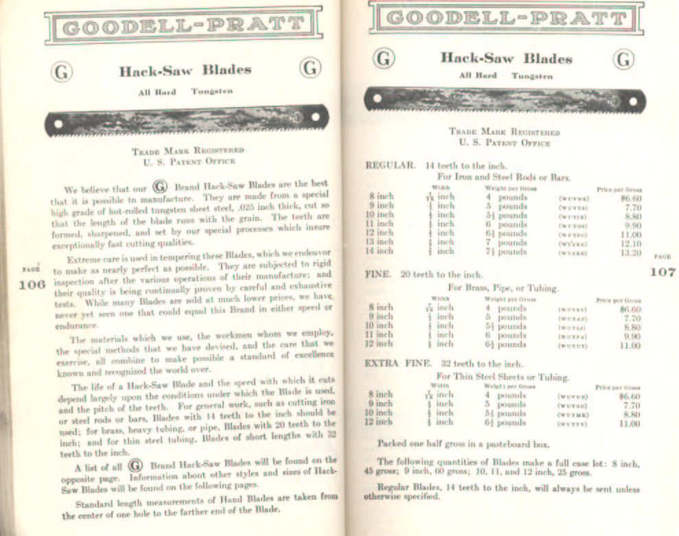 Goodell Pratt Hack Saw Blades