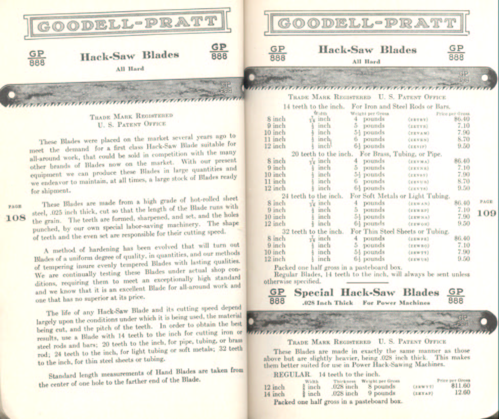 Goodell Pratt Hack Saw Blades