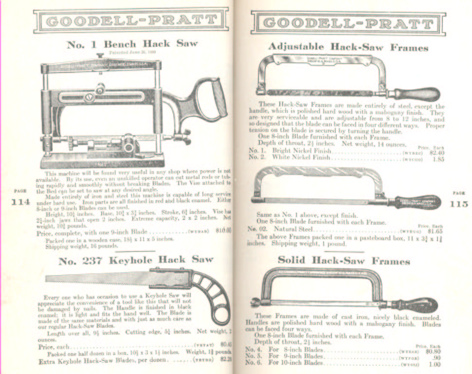 Goddell Pratt Bench Hack and Keyhole Saws