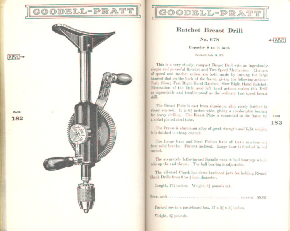 Goodell Pratt Ratchet Breast Drill # 678