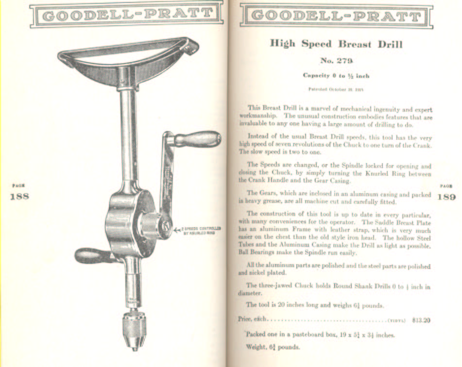 Goodell Pratt High Speed Ratchet Breast Drill 279