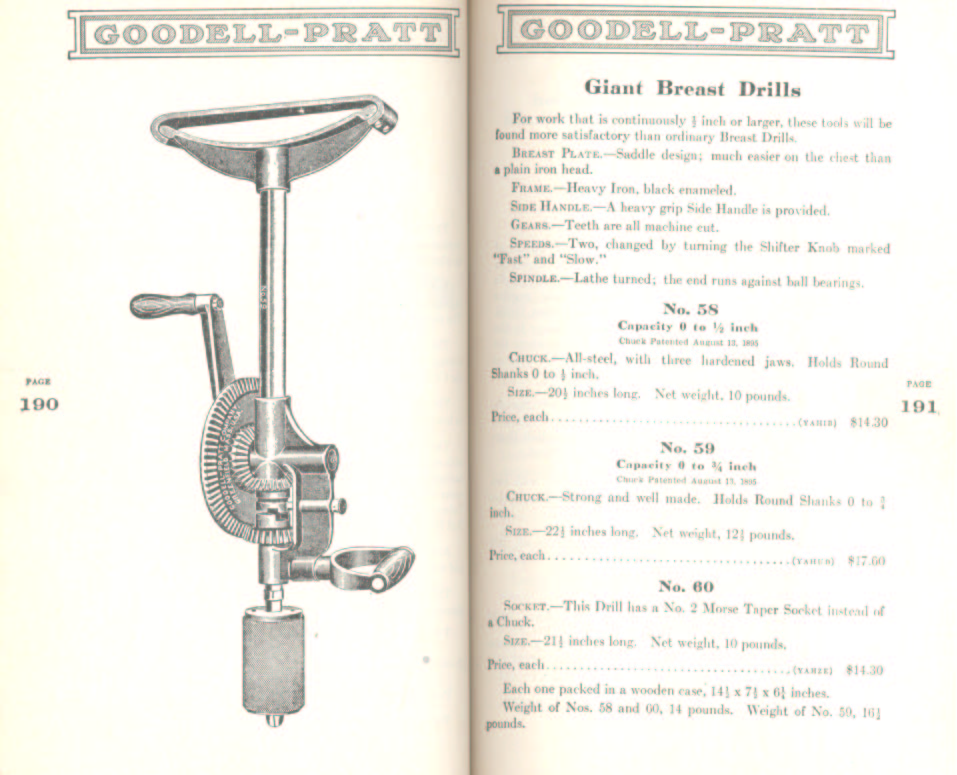 Goodell Pratt Giant Breast Drill # 58, 59, 60