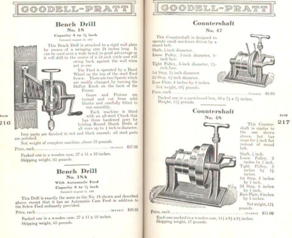Goodell Pratt Bench Drills and Countershafts