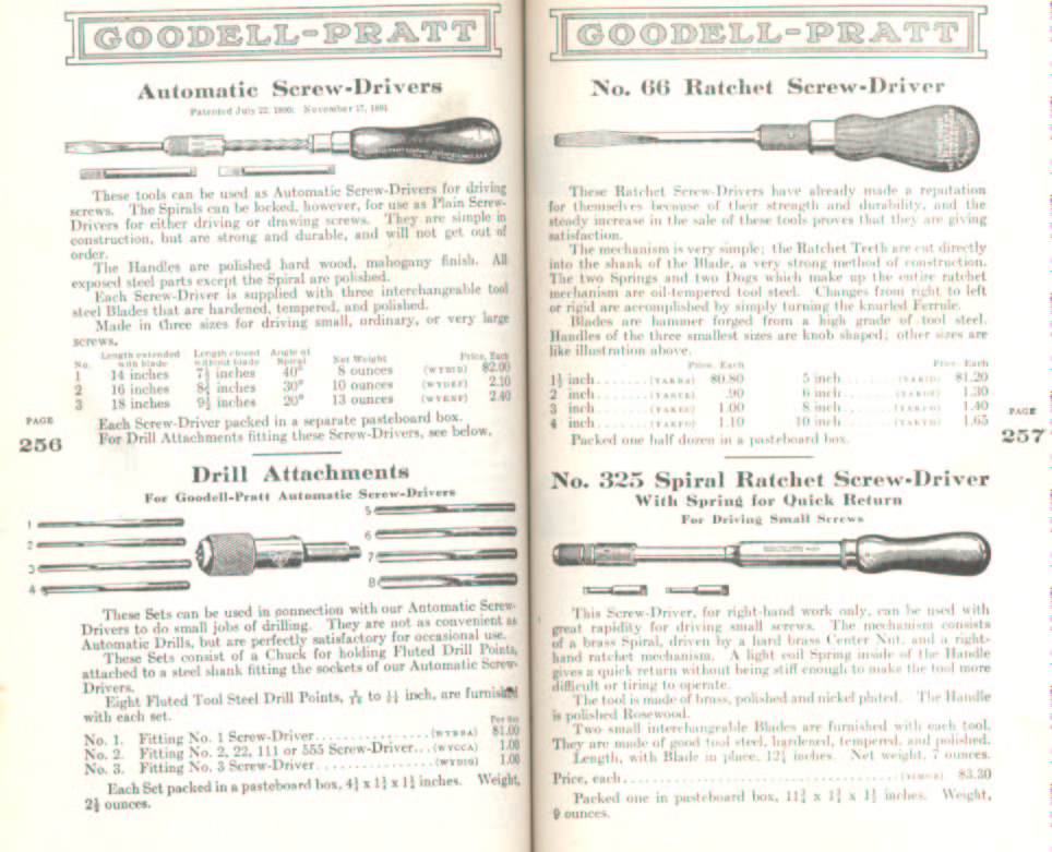 Goodell Pratt Ratchet Screwdrivers