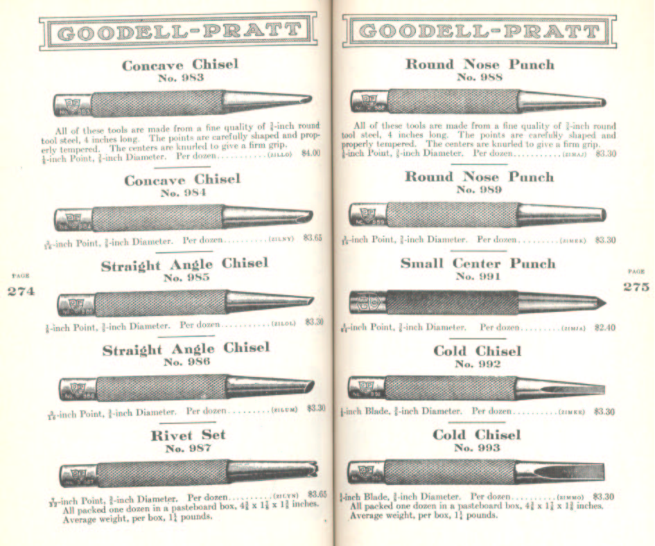 Goodell Pratt Convave, Angle, Cold Chisels