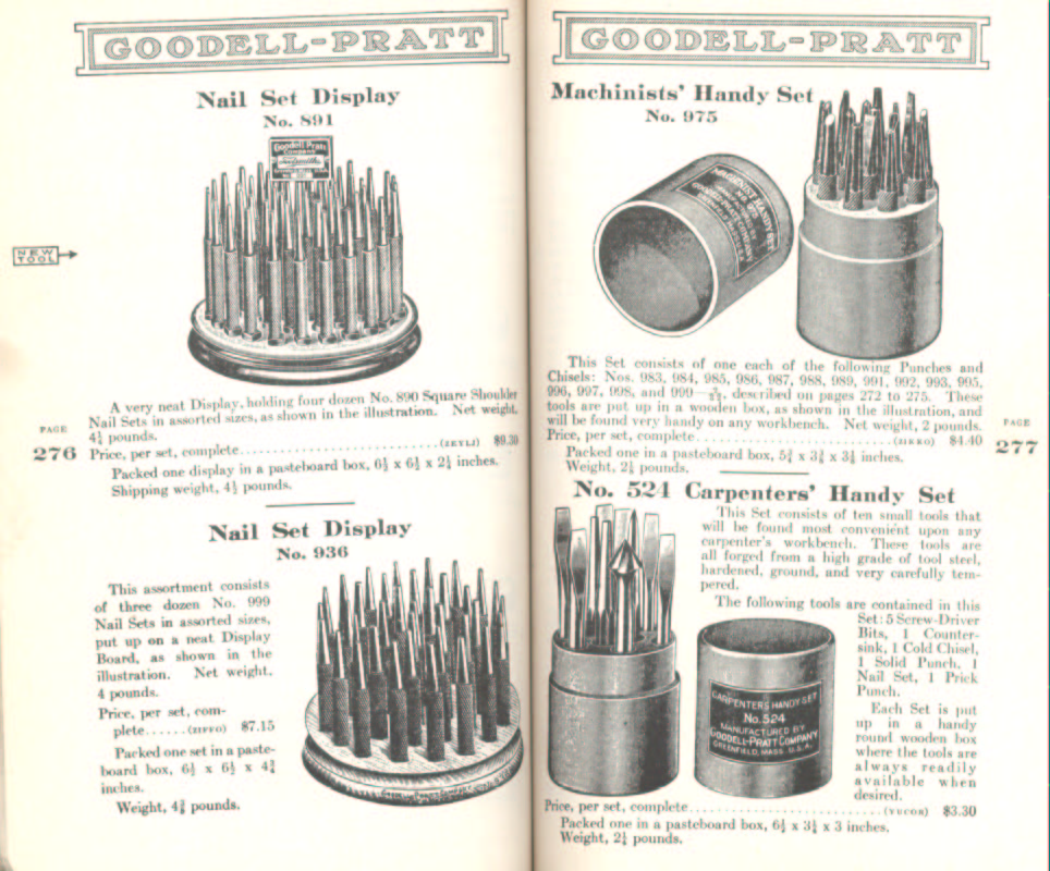 Goodell Pratt Nail Sets, Carpenter Sets