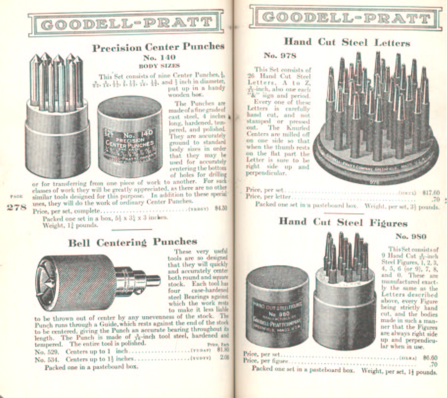 Goodell Pratt Center Punch Set, Letters, Figures
