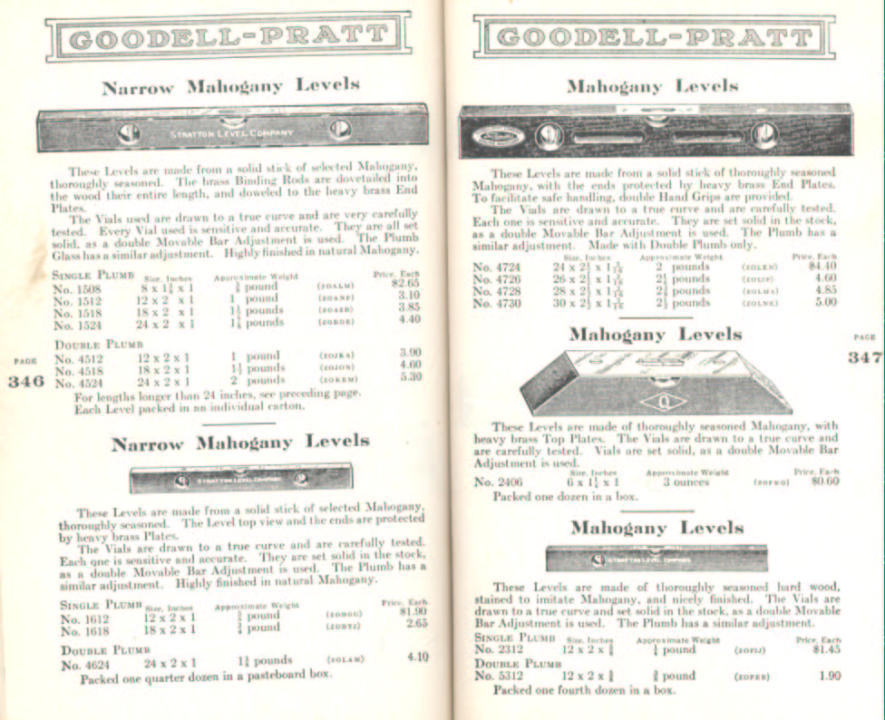 Goodell Pratt Narrow and Mahogany Levels