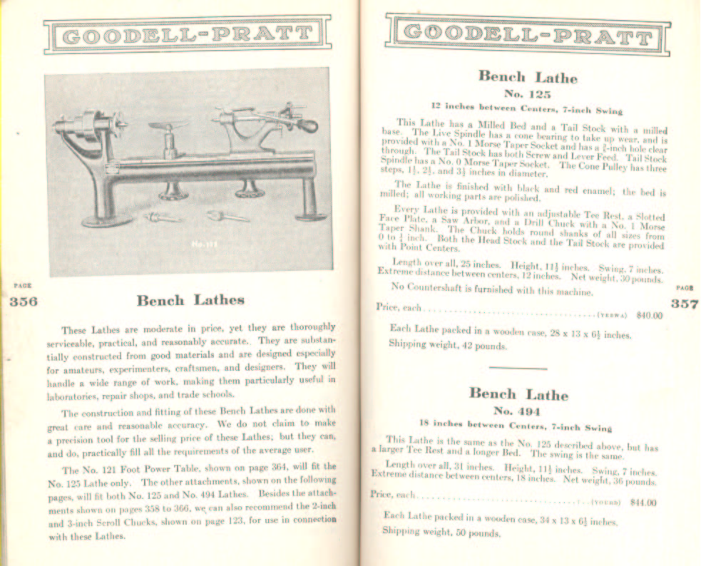 Goodell Pratt Bench Lathe # 125 and # 494