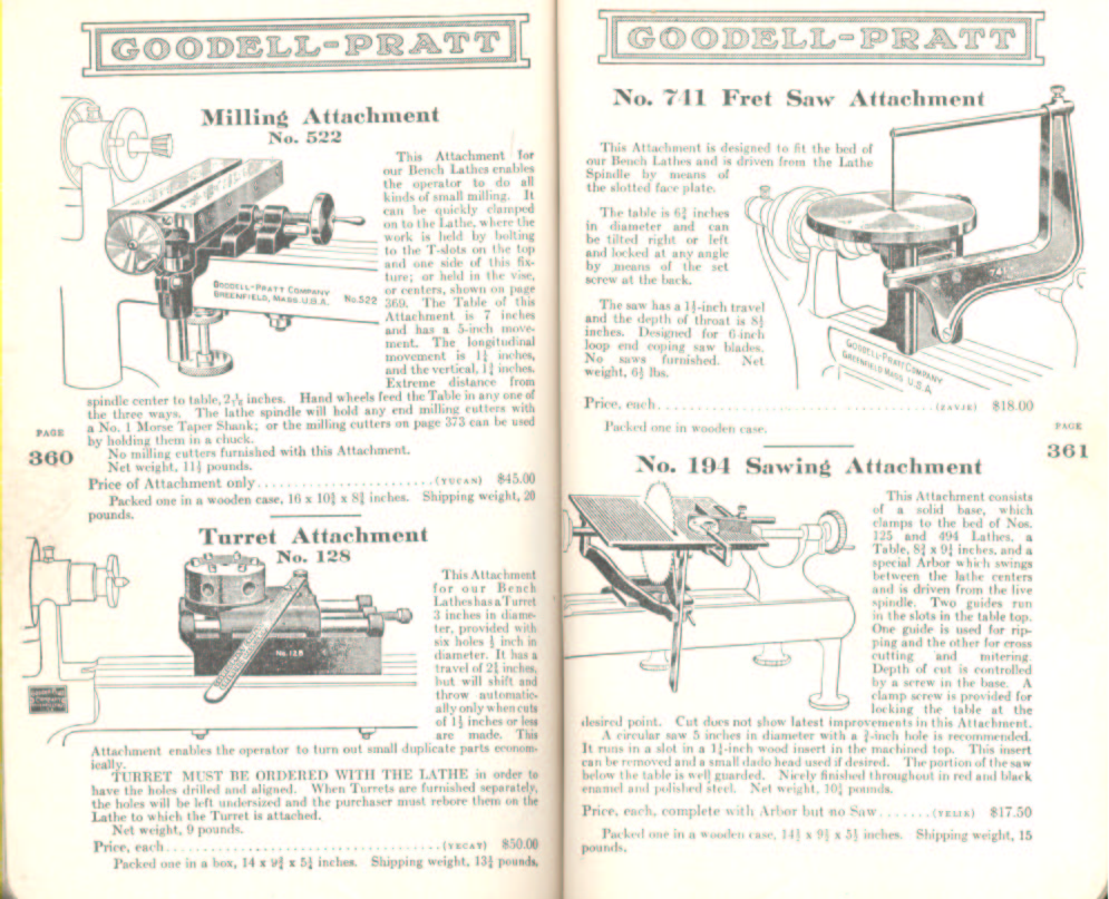 Goodell Pratt Milling, Turret, Fret Saw Attachment