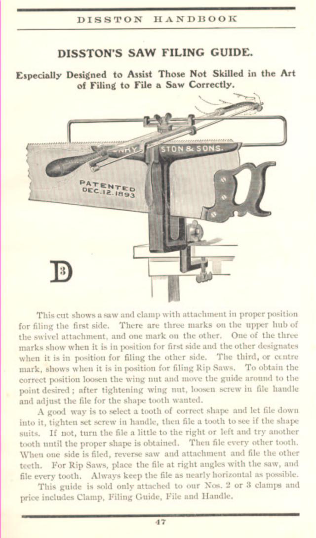 1912 Disston Saw Filing Guide