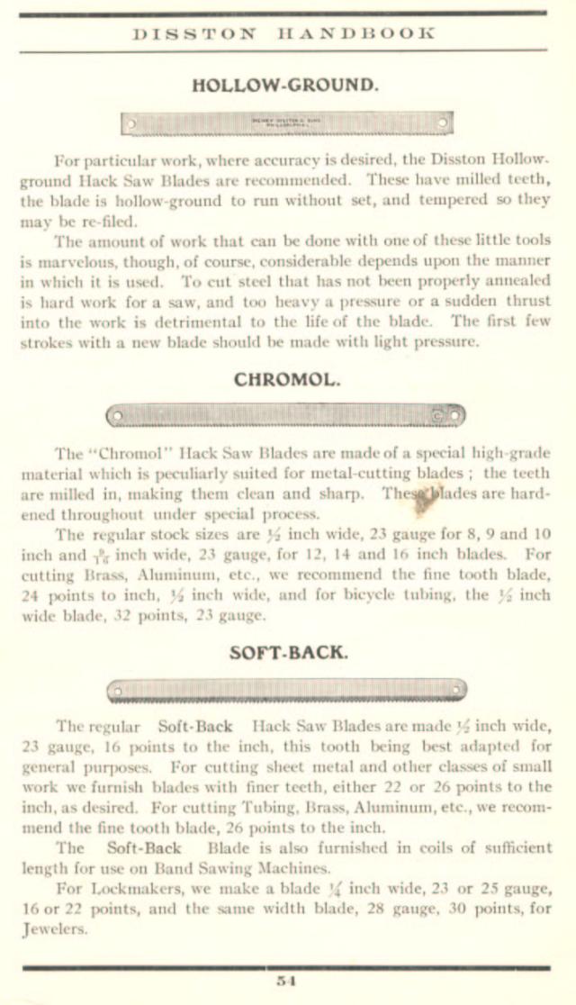 1912 Disston  Saws for Cutting Metal