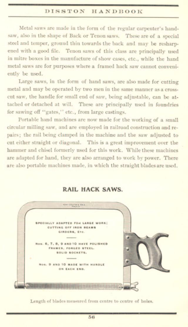 1912 Disston Rail Hack Saws