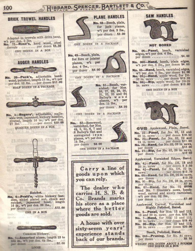 Brick, Auger, Plane and Saw Handles 
