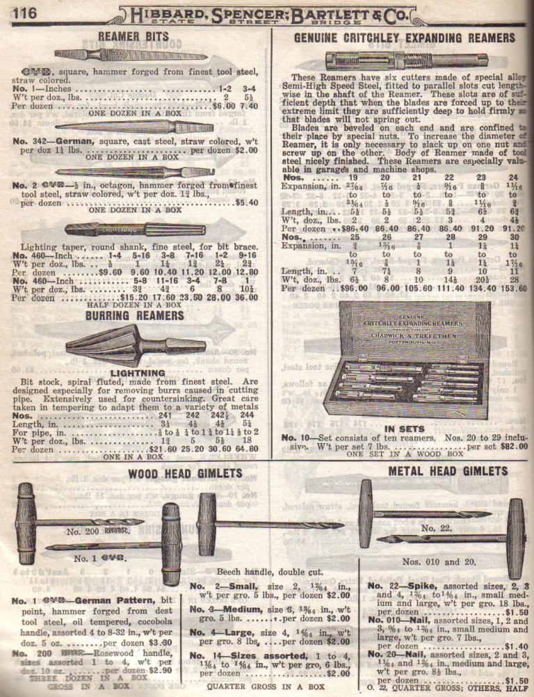 Reamer Bit, Critchley Reamer, Gimlets