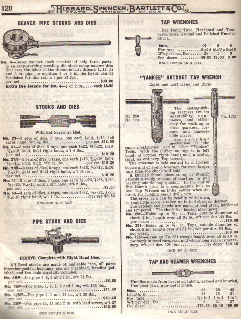 Beaver Pipe Stock and Die Tap Wrench, Reamer