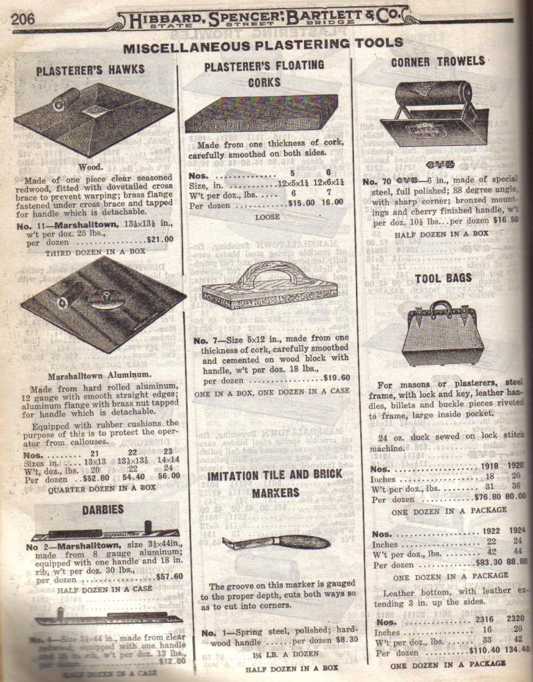 Plastering Tools, Hawk, Float, Corner Trowel