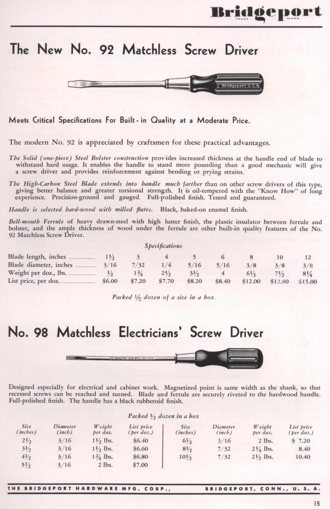 Bridgeport screwdriver 1953 catalog page 15