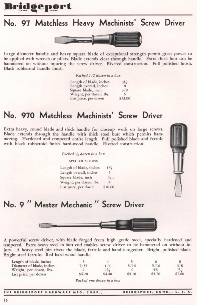 Bridgeport screwdriver 1953 catalog page 16