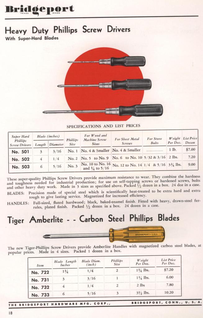 Bridgeport screwdriver 1953 catalog page 18