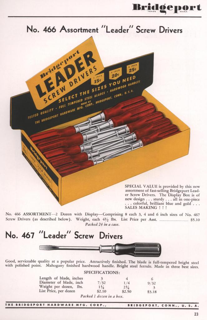 Bridgeport Leader screwdriver 1953 catalog page 23